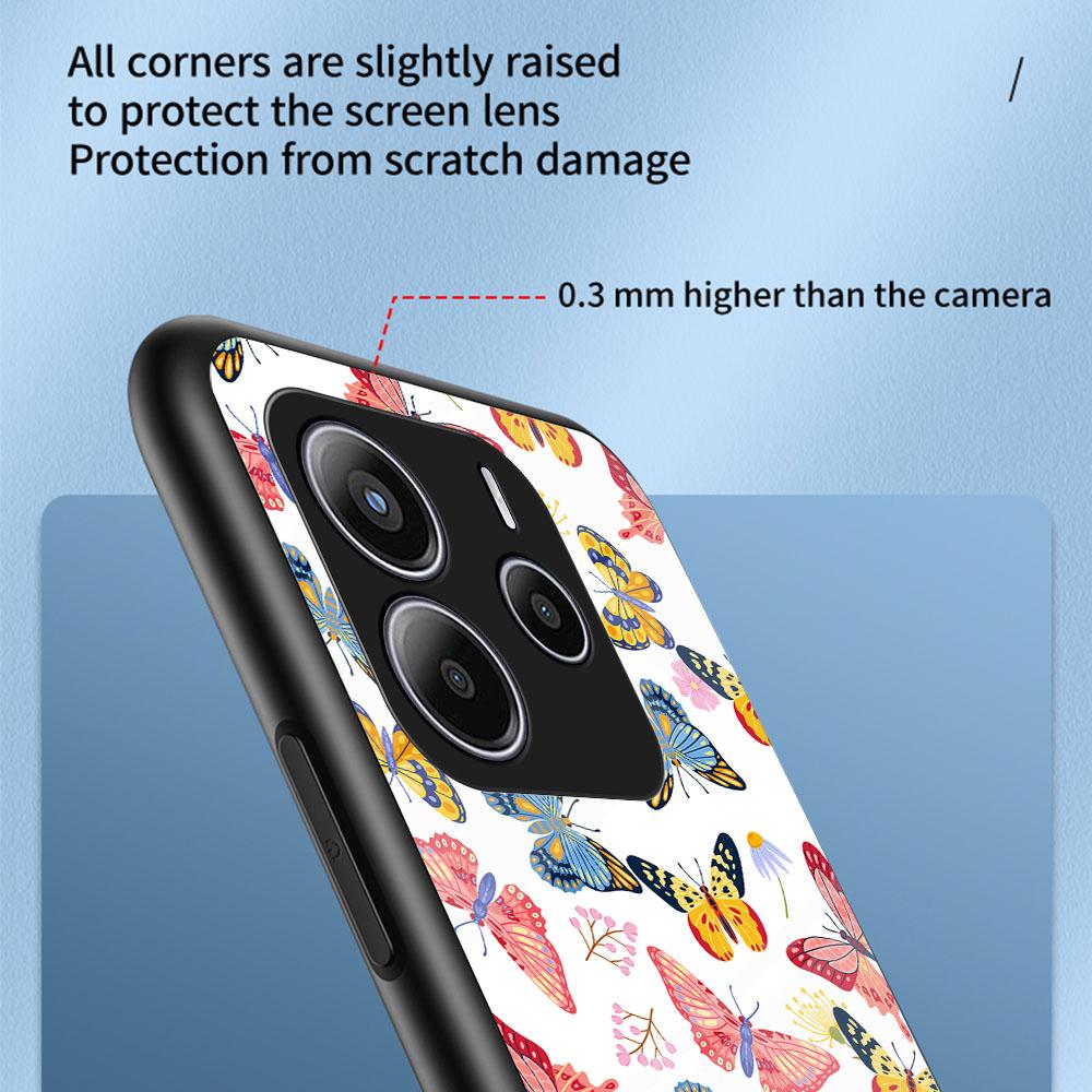 For Xiaomi Redmi Note 14 5G Case Butterfly Pattern TPU+Tempered Glass Protective Phone Cover