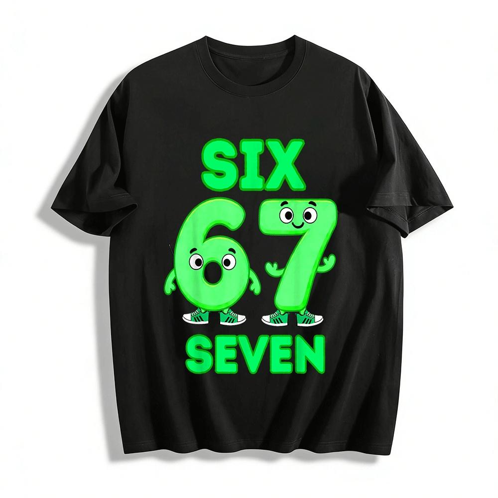 Cartoon Number 67 Print Kids Tops Cute Six Seven Graphic Tees For Boys Girls Pure cotton T-shirt XXS