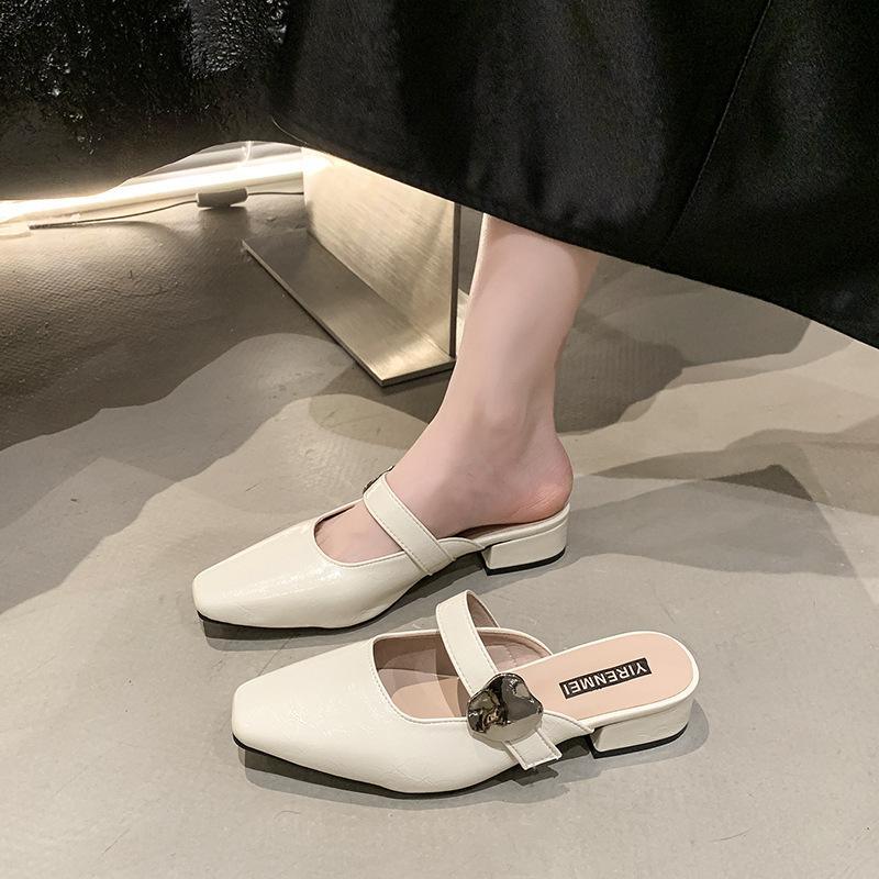 Pantoufles Baotou pour femmes été nouveau tempérament polyvalent à enfiler à talons bas Velcro chaussures simples