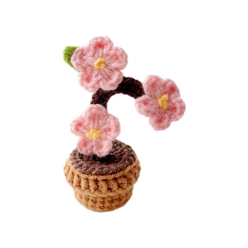 Practical-Flowers Potted Crochet Artificial Plants Finished Woven Gift Table Decoration 1 PCS D