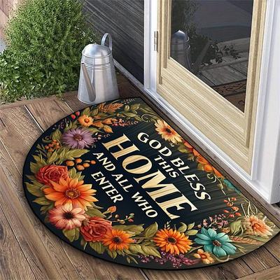 1 Stück Herbstliches Blumenmuster Strapazierfähiges Polyester Halbkreis Willkommen Fußmatte Rutschfest für Außen Terrasse Veranda Küche Badezimmer Eingangsbereich Bodenmatte