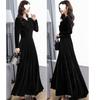 2025 Gold Velvet Long Slim Dress with Long Sleeves - Plus Size Women's Spring/Autumn Fashion