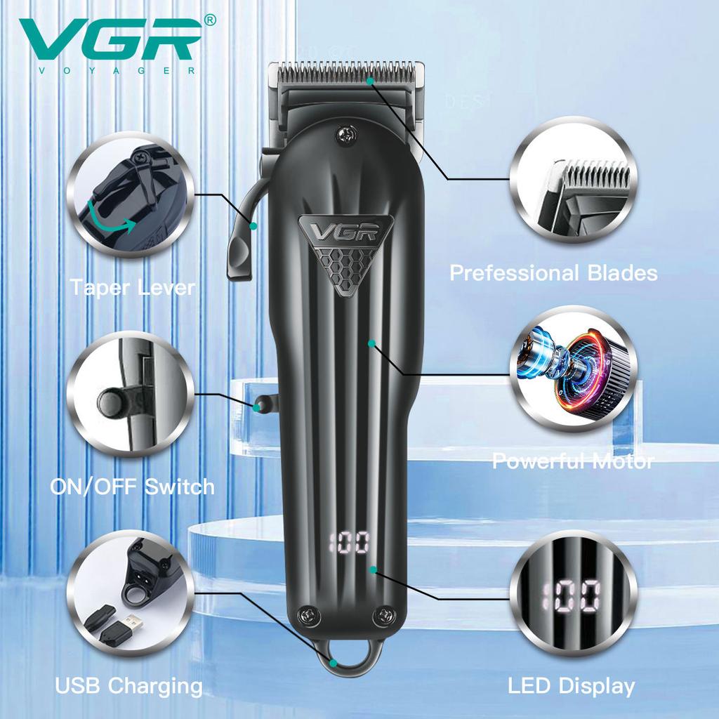 VGR 282 Original Electric Hair Clipper Professional Adjustable Blade Hair Trimmer for Men Beard Oil Head Clipper Hair Cutting Machine Digital Display