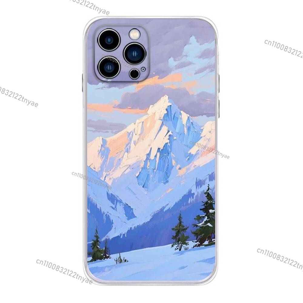 Natural Scenery Snow Mountain Phone Case for iPhone 16,15,14,13,12,11Pro,Max,17,Air,E,Mini Fingerprint Anti-Shock Rear Cover TPU