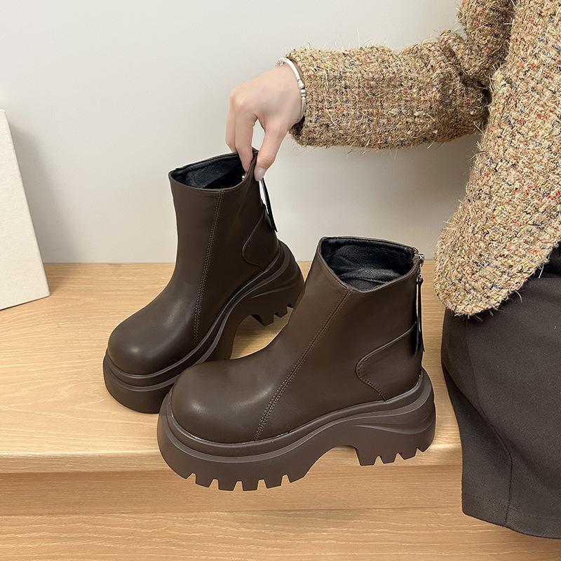 

Ботильоны-сигареты на толстой подошве женские 2025 осень и зима новые тонкие на мягкой подошве не устают ноги модные универсальные с задней молнией короткие ботинки 39 коричневый