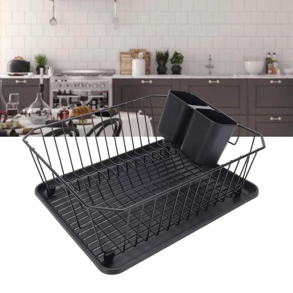 Dish Drying Rack Iron Dish Drainer Rack with Utensil Holder for Kitchen Counter Sink Spoons and Forks