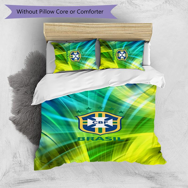 Brazil national football team Pattern Printed 3PCS Bedding Set Soft Skin-Friendly Washable Duvet Cover & Pillowcases Set All Season Bedroom