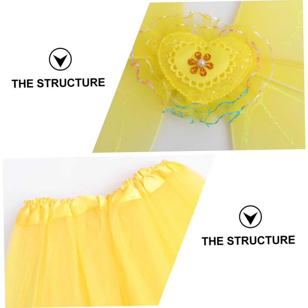 OATIPHO Fairy Wings Skirt Tutu Set for Performance Cosplay Costume for and Stage Yellow Girls, Dress, Parties, School, Performances,