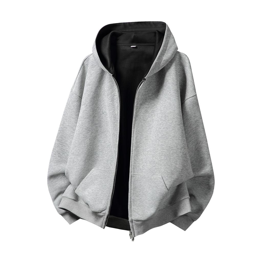 Men Heavy Weight American Color Block Loose Hooded Long Sleeve Zip Up Casual Hoodie Jacket