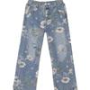 American street print jeans men's autumn trendy brand vibe style loose and versatile design sense mopping wide leg pants
