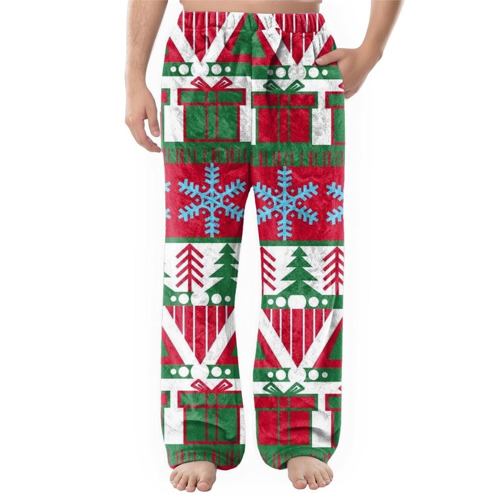 Men's Flannel Pocket Casual Pants, Printed Pocket Casual Pants, Home Sleeping Pants