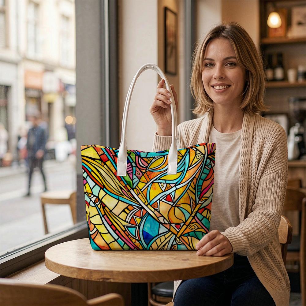 Colorful Stained Glass Pattern Tote Bag For Women Stylish Daily Use Shoulder Bag