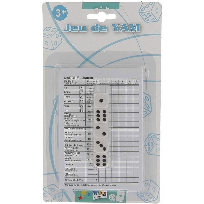 Yam Game - 5 Dice and Score Sheet - MERCIER - Blue - Plastic - Ages 3+