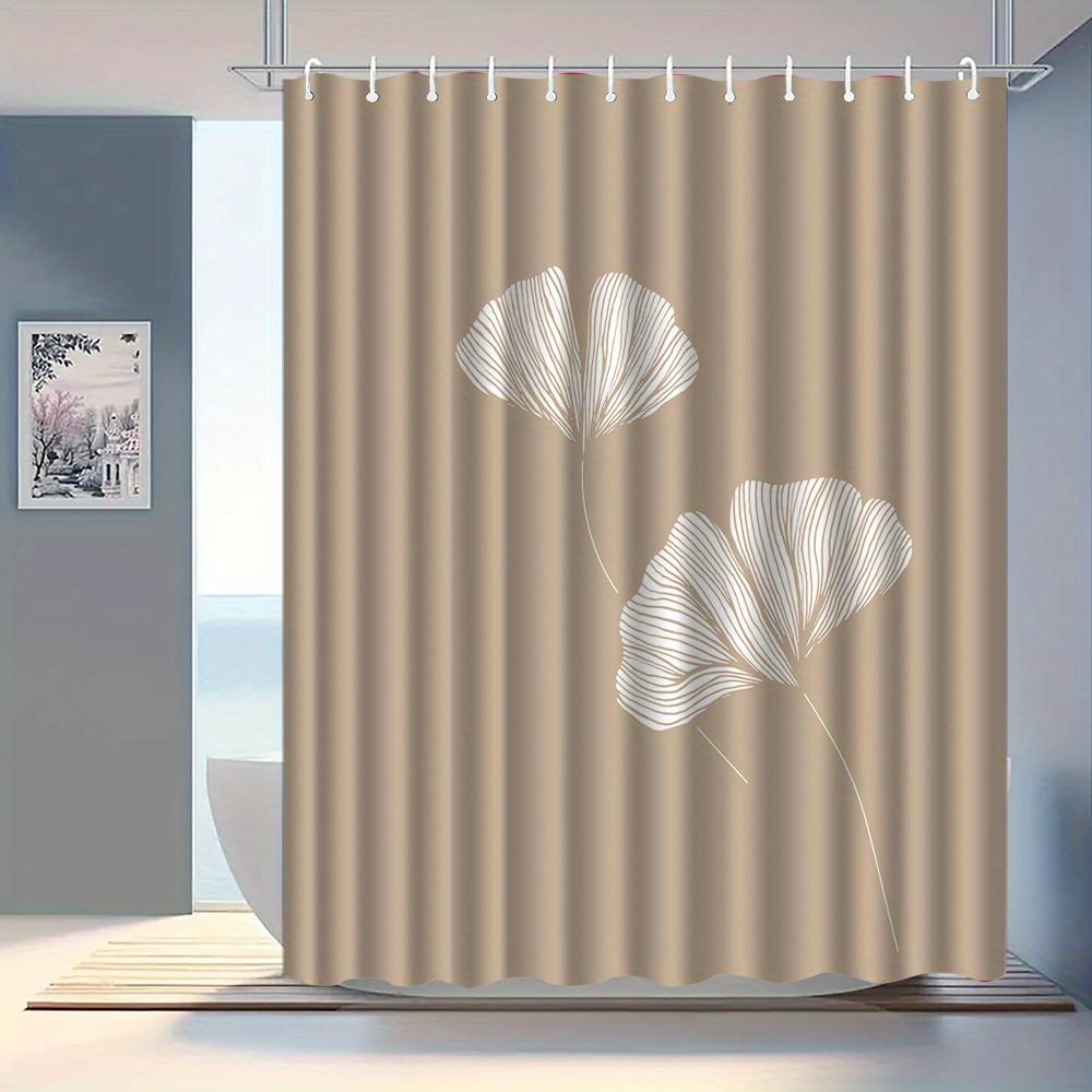 1pc Ginkgo leaf patterned shower curtain, polyester fabric, machine washable, with hooks, suitable for bathroom décor.