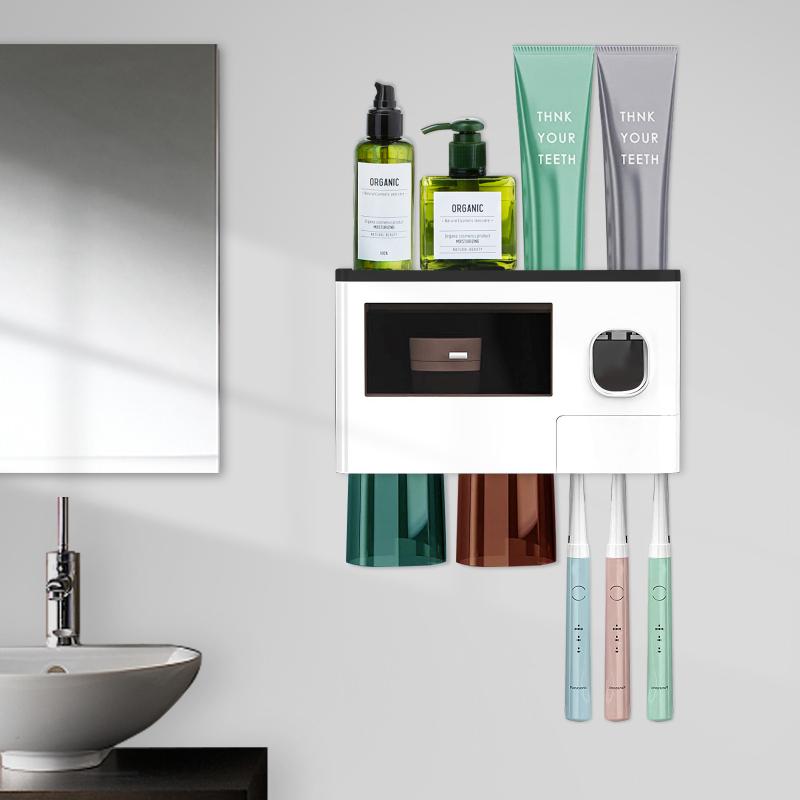 1 Set Of Toothbrush Holder Wall-mounted Non-perforated Automatic Toothpaste Dispenser Toothbrush