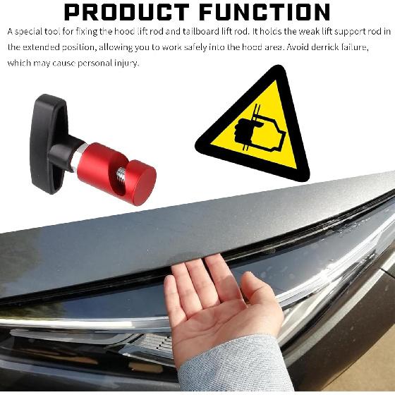 Pack-2 Car Hood Prop Rod Tool Struts Clamp, Vehicle Support Rod Retainer, Universal Snap-on Anti-Pinch Automotive Suppor Accessories (Red)