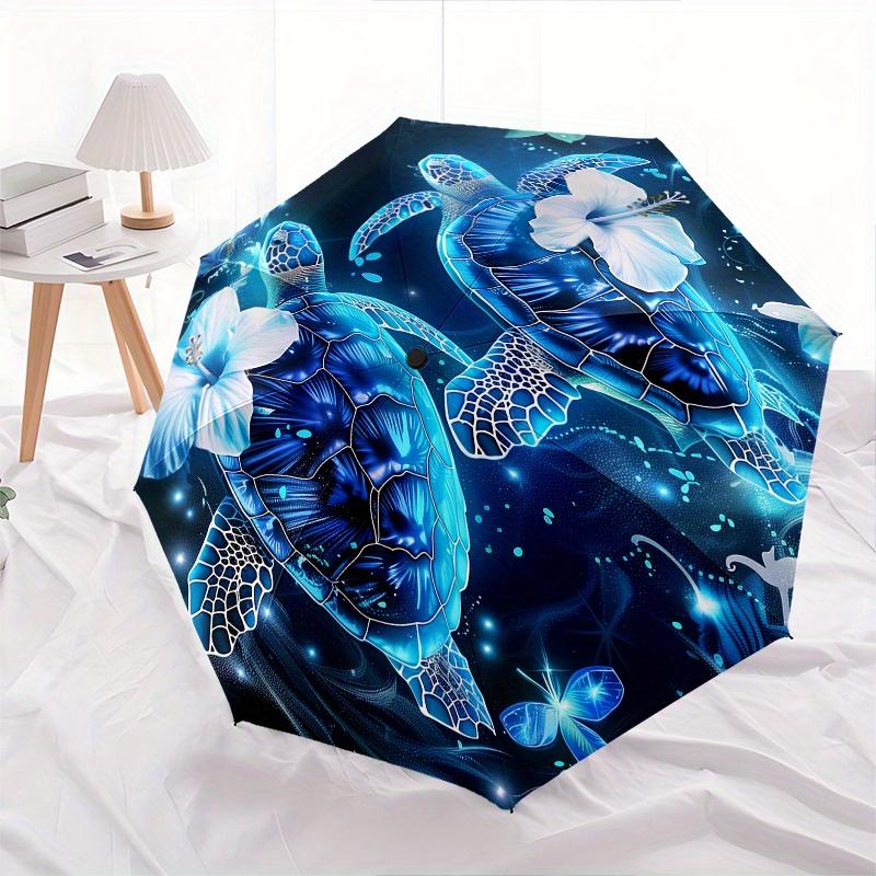 Turtle Flowers Theme 8 Bone Hand Automatic Folding Fashion umbrella, Compact and Portable Design, A Perfect Gift for Birthday, Christmas or