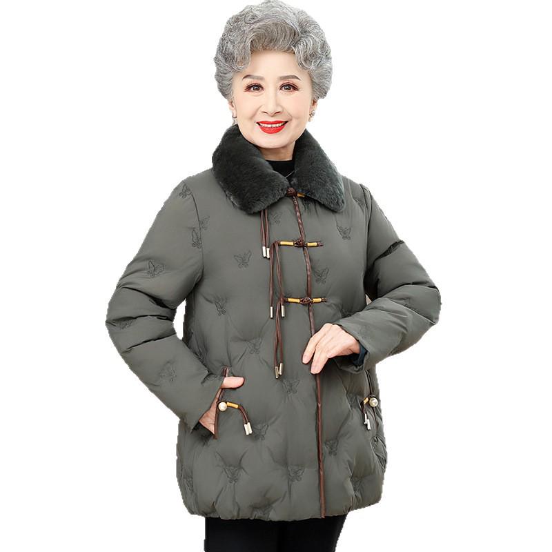 Mittellange Damen-Daunenjacke mit Pelzkragen - Kurzer Oma-Stil Winter 2025 Kälteschutz Warme Kleidung