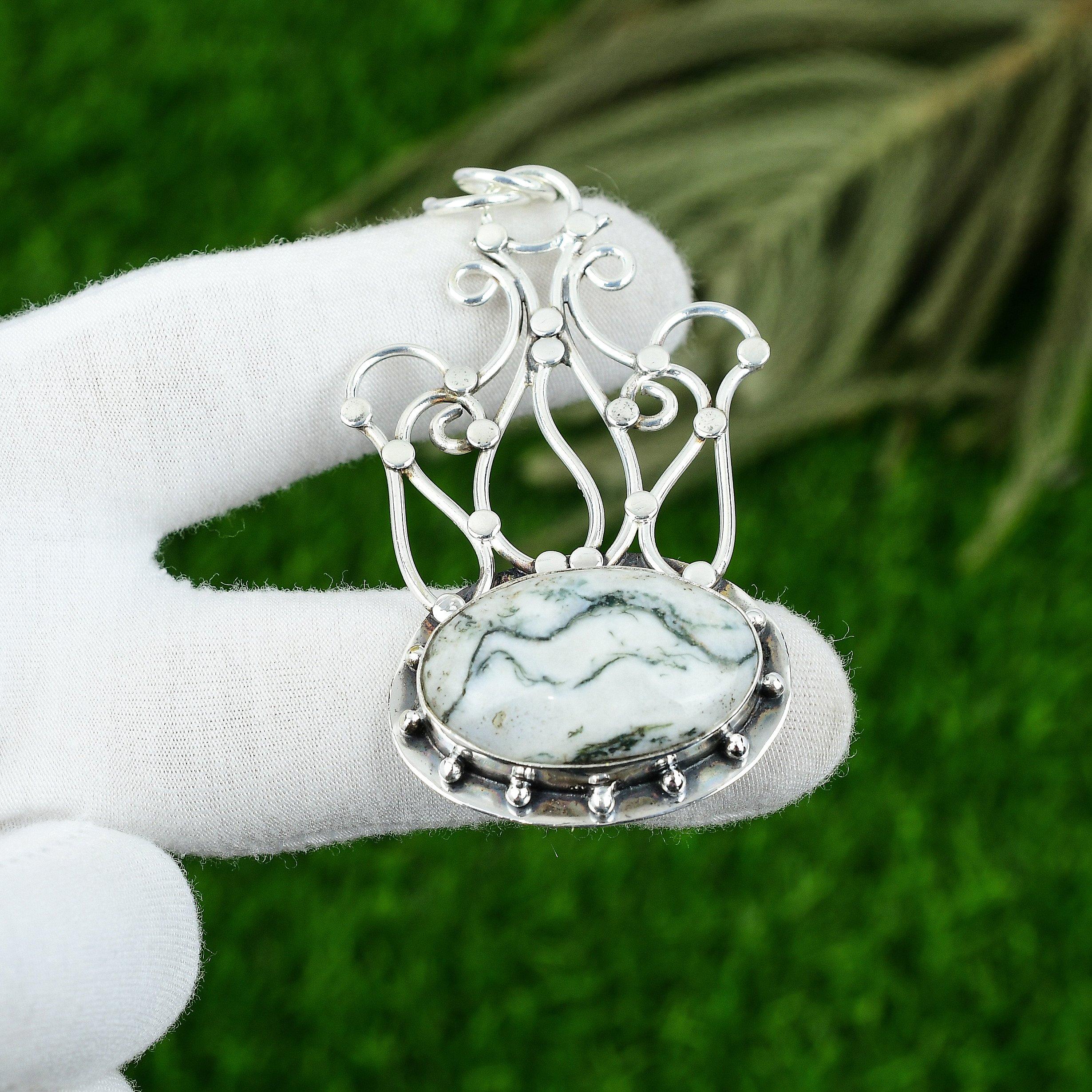 

Gift For Her 925 Sterling Silver Natural Tree Agate Gemstone Jewelry Pendant