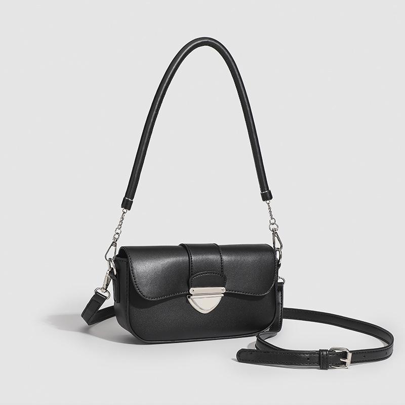 Niche Design Texture Solid Color Women's Bag Retro Lock Underarm Bag 100 Shoulder Crossbody Bag