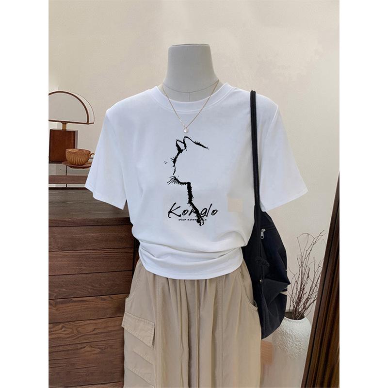 Korean Style Black Brushed Short Sleeve Round Neck T-shirt - Women s Casual Slim Fit, Spring Summer 2026 Large