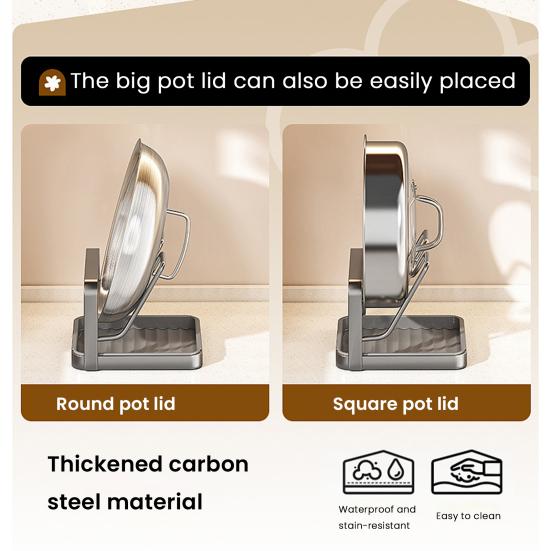 Pot Lid Holder with Drain Carbon Steel Utensils Pan U-Shaped Groove Design Kitchen Organizer Drip Tray