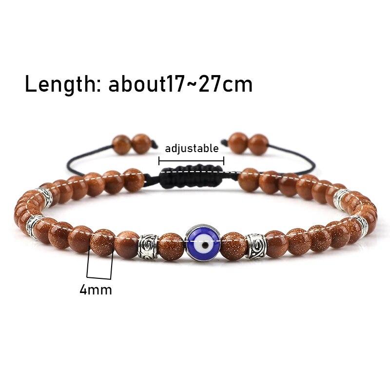 Bracciale Occhio Maligno 4mm Perline di Pietra Lavica Nera Opaca Naturale Bracciale Intrecciato Fatto a Mano per Uomo Donna Yoga Reiki Gioiello Regolabile