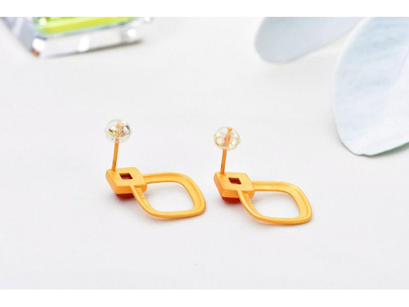 Gold-Plated Square Hollow 925 Sterling Silver Earrings with Southern Red Agate and Certificate for Women