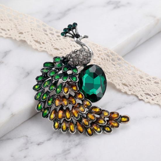 Brooch Pin Imitation Crystal Inlaid Peacock Shape Zinc Alloy Pin Coats Suits Sweaters Dresses Badge Party Fashion Accessory