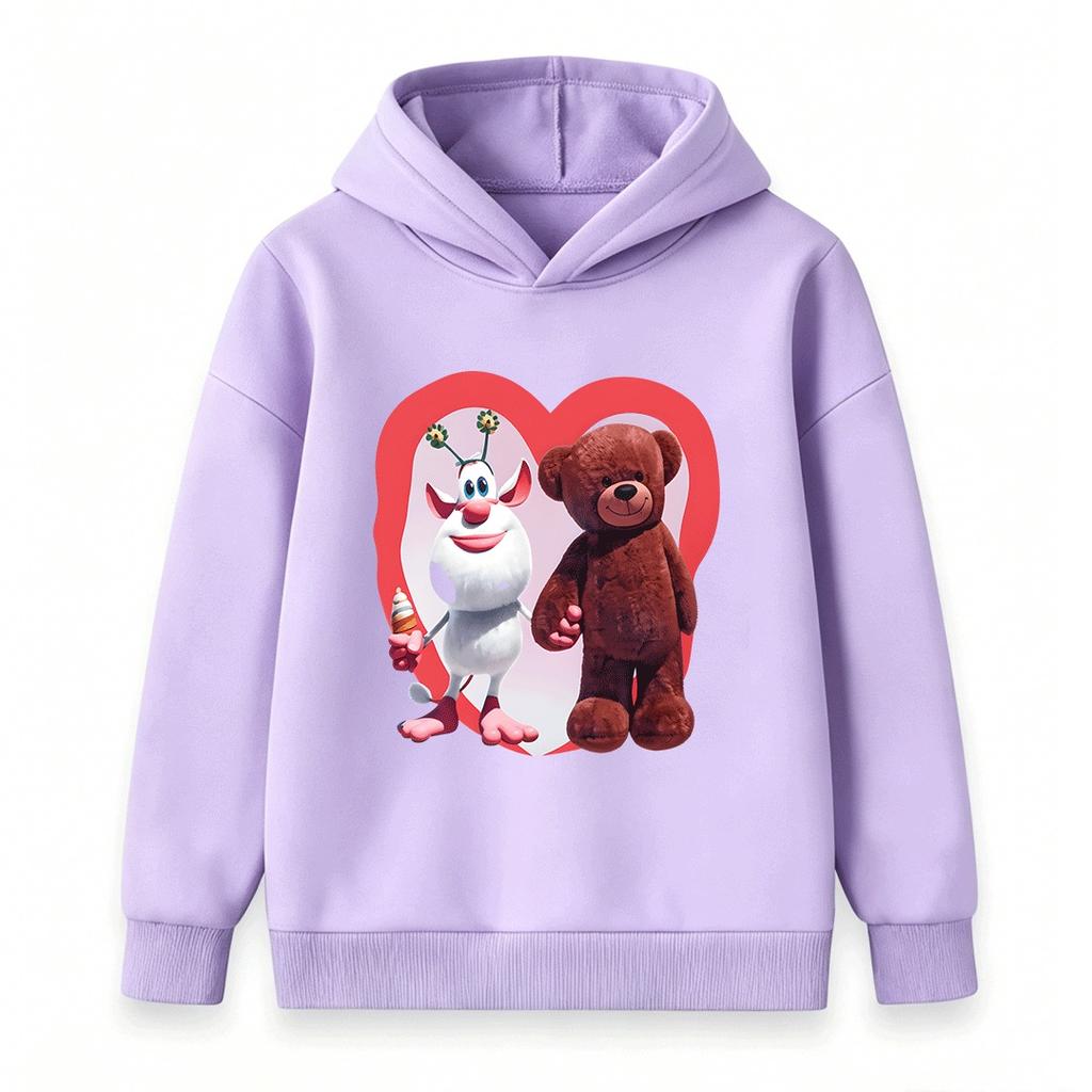 Kids Boys Girls Pullover Hoodie, Cute White Cow with Flower Headband Plush Bear Print Casual Soft Hooded Sweatshirt for Children Daily Wear