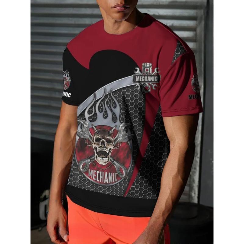 Summer Round Neck Mechanic T-shirts 3D Print Mechanic Engine Graphic Top Fashionable Casual Short Sleeved  Men's T-shirts