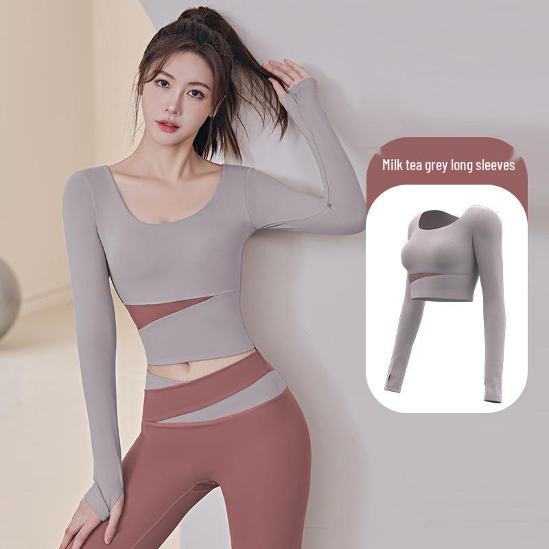 

Осенний кроп-топ для йоги Juyi Hall с длинным рукавом, облегающий, телесного цвета, для женщин Medium