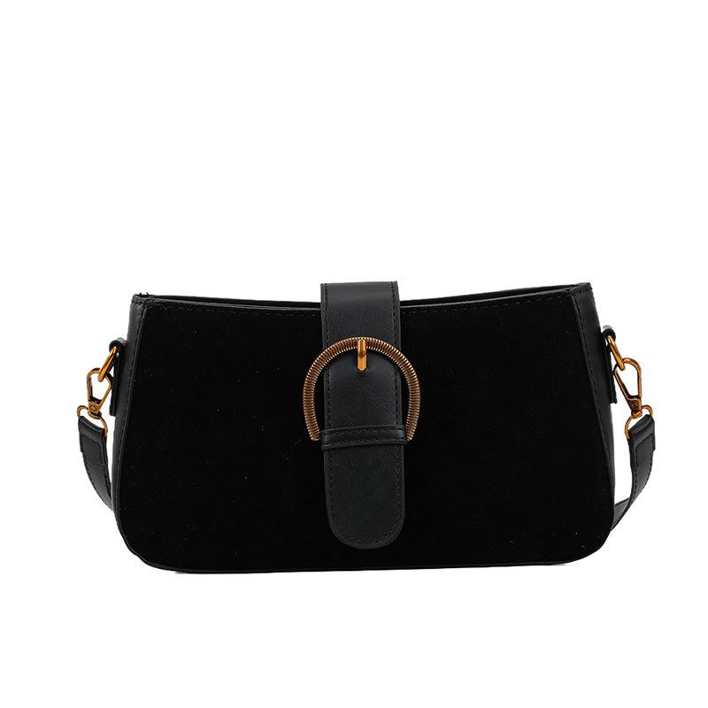 

Retro Handbag: Niche Design Frosted Shoulder/Crossbody Bag 24*6*13 cm чорний