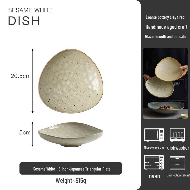 Irregular Japanese Ceramic Wok Plate with Underglaze Color Design