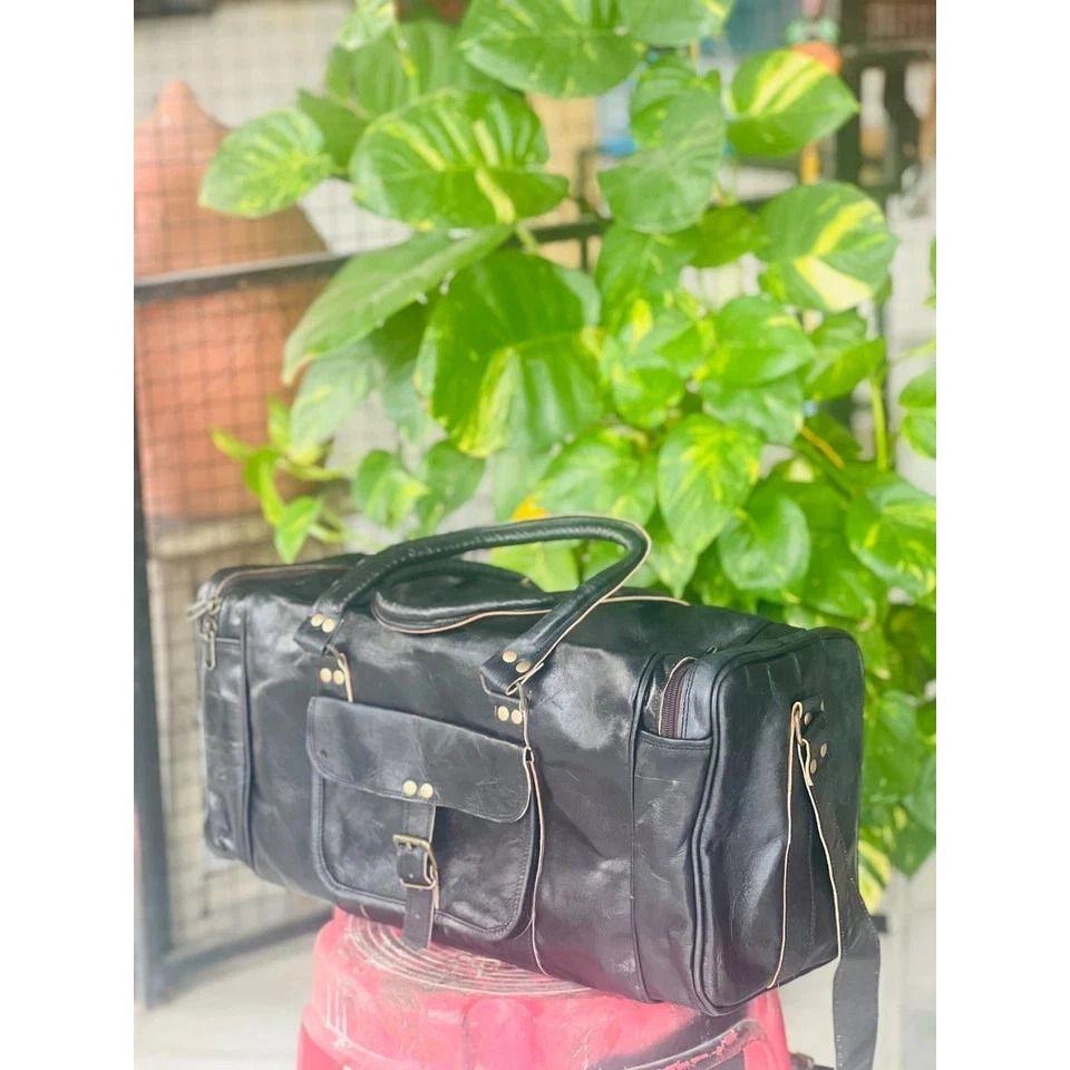 Real Vintage Goat Leather Luggage Duffle Travel Sport Gym Multiple compartments