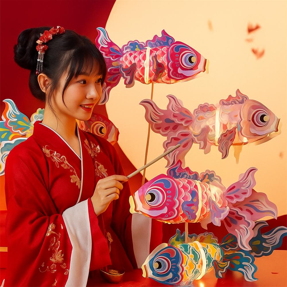 LED Light Goldfish Lantern Lamp Handmade DIY Lantern Materials Koi Carp Lantern  Festival Decor