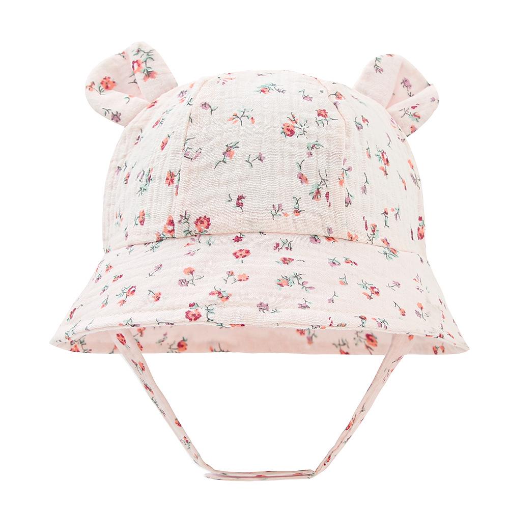 Baby Pure Cotton Bucket Hat with Rabbit Ears - Solid Color Sun Hat for 3-12 Months