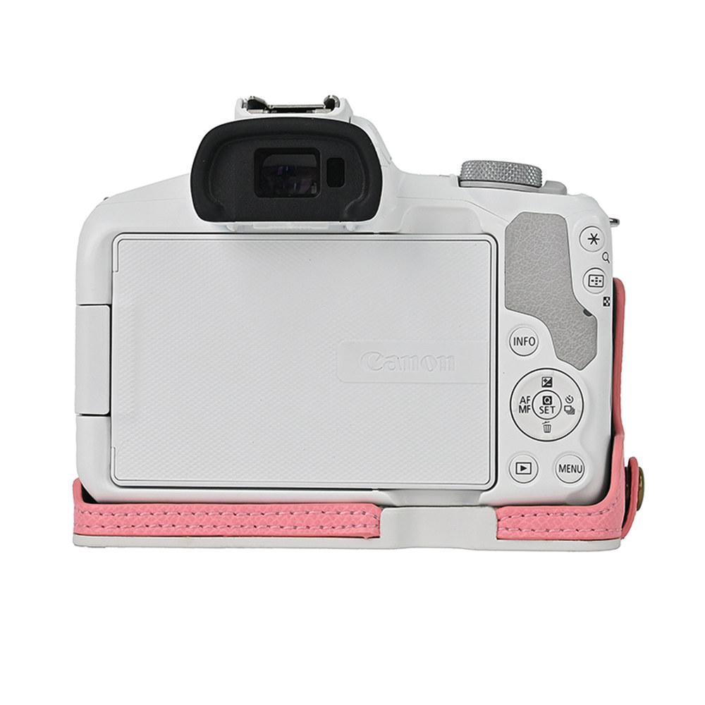 Palm Print PU Leather Camera Half Case For Canon EOS R50 R10 R8 Battery Opening Bottom Cover With Hand Strap