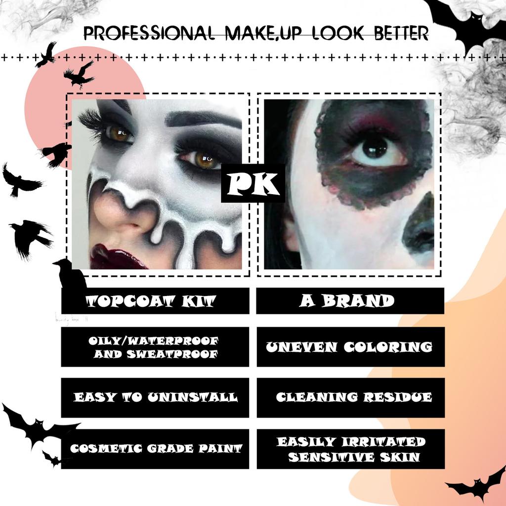 Halloween Cosplay Makeup Black + Face Body Paint Special Effects Makeup Kit Dress Up Adult - Face Paint Kit Full Coverage Face Paint