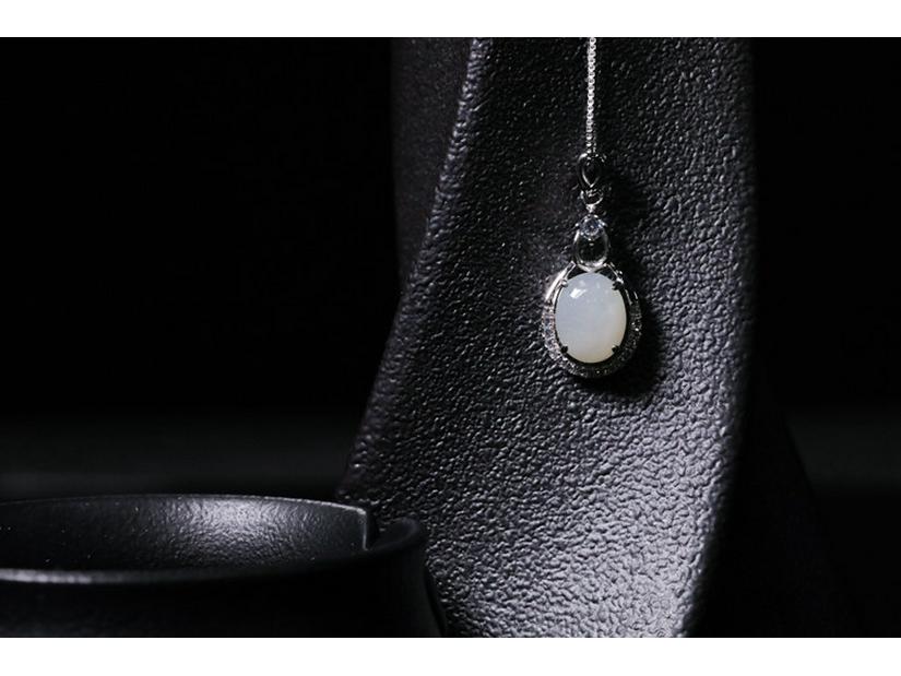 Certified Natural Hetian White Jade Pendant Necklace with 925 Sterling Silver Inlay for Women