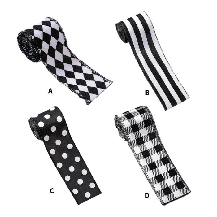 Crafting Ribbon For Holiday Decorations Gift Bowknot Christmas Tree Ornament Durable Polyester Fabric Black White Design