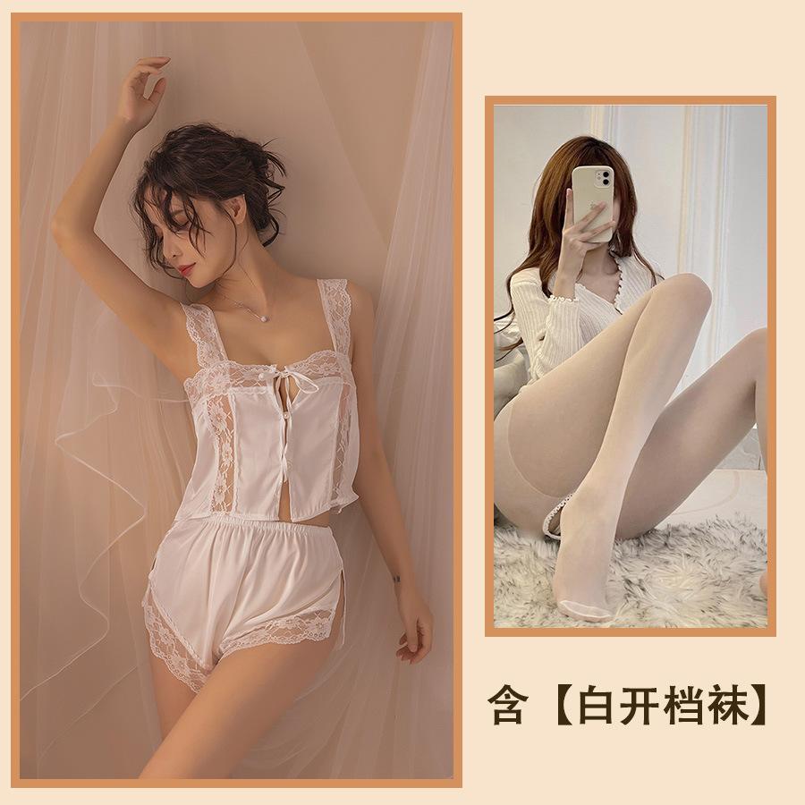 Sex Underwear Lace Set Passion Suspender Pajamas Uniform Transparent Ice Silk Thin Sao Temptation Two-piece Set