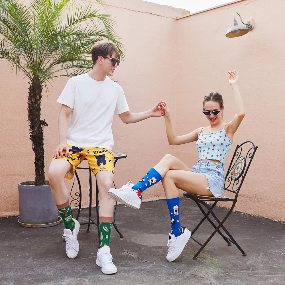 Herr Kammade Bomullsstrumpor Roliga Glad Novelty Långa Crew Strumpor Astronaut Djur Romb Galet Roliga Funky Skateboard Strumpor Färgglada