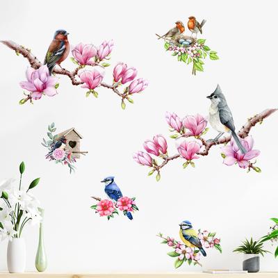 Autocollant Mural Amovible Auto-Adhésif Maggie et Branche de Fleur de Prunier pour Salon Chambre Décoration Intérieure Décalcomanie Murale