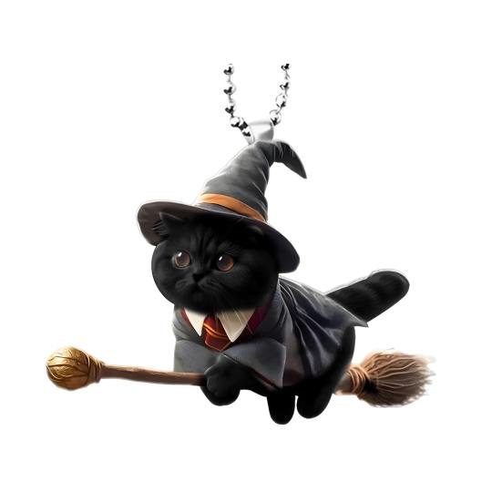 

Подвеска-шарм на зеркало заднего вида в виде кошки, 2D плоский акриловый кулон, привлекательное рождественское украшение для подвешивания на елку, декор салона автомобиля для дома, окна, сумки чёрный