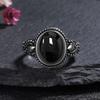 Vintage 925 Sterling Copper Ring Natural Black Onyx Ring Oval Round Stone Retro Fine Zircon Gift Sun Shaped For Women Men