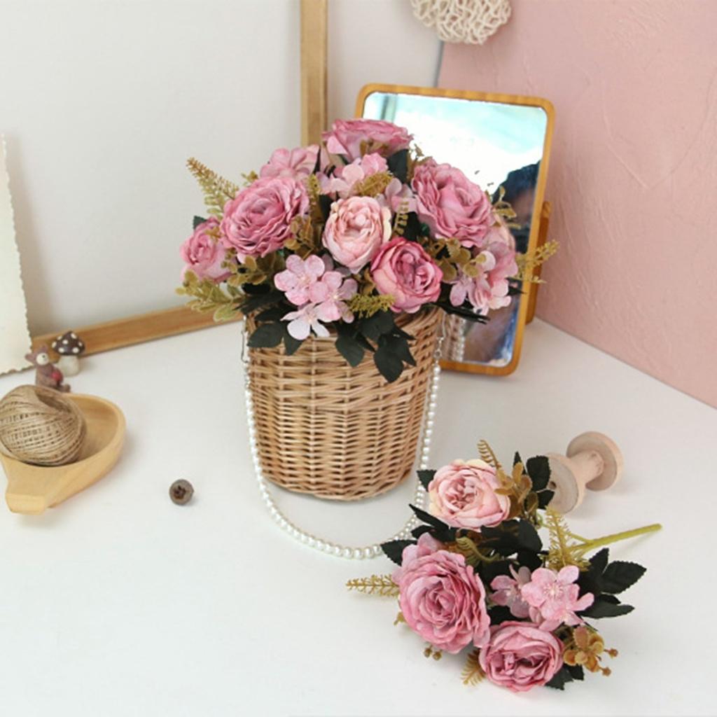 Künstlicher Seidenhandstrauß, gemischte künstliche Blumen, Pfingstrosen, Rosen, Hortensien, Dekor