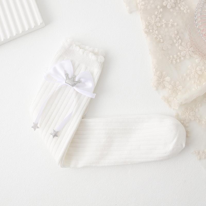 

Новые детские длинные носки с бантом для девочек, весна-осень, хлопковые, выше колена, высокие кавайные носки, милые блестящие носки с короной и звездами для малышей в стиле Лолиты Free (3-12Year)