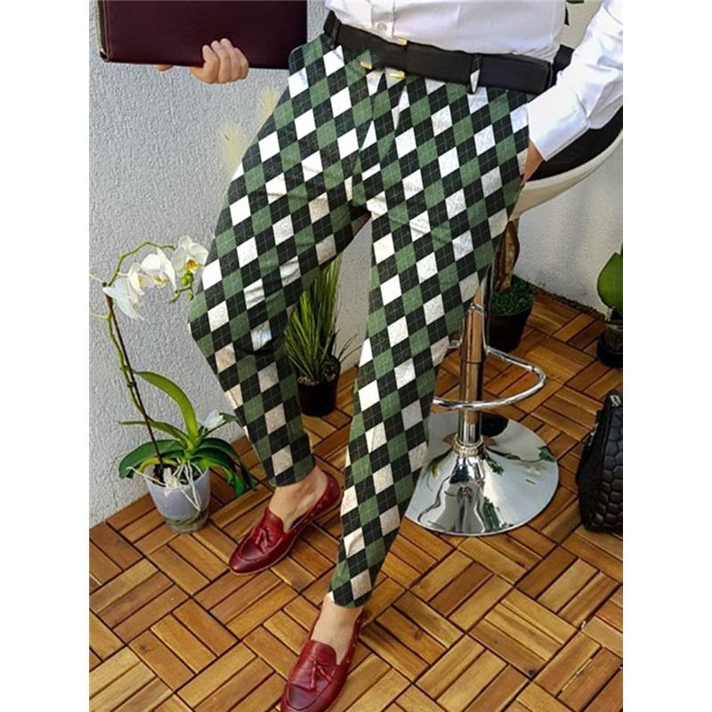 European And American Autumn And Winter Men's Printed Casual Fashion Striped Mid-waist Pencil Pants Slim Pants