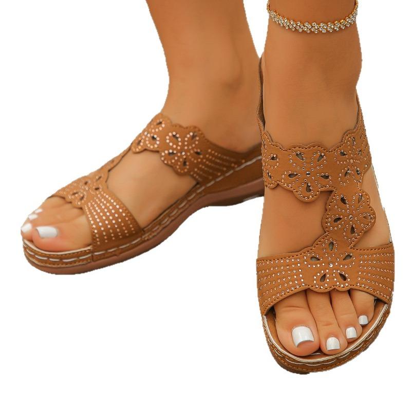 Summer Korean‑Style Fashion Peep‑Toe Slip‑on Wedge Fashion Casual Plus‑Size Women Roman One‑Strap Flat Sandals